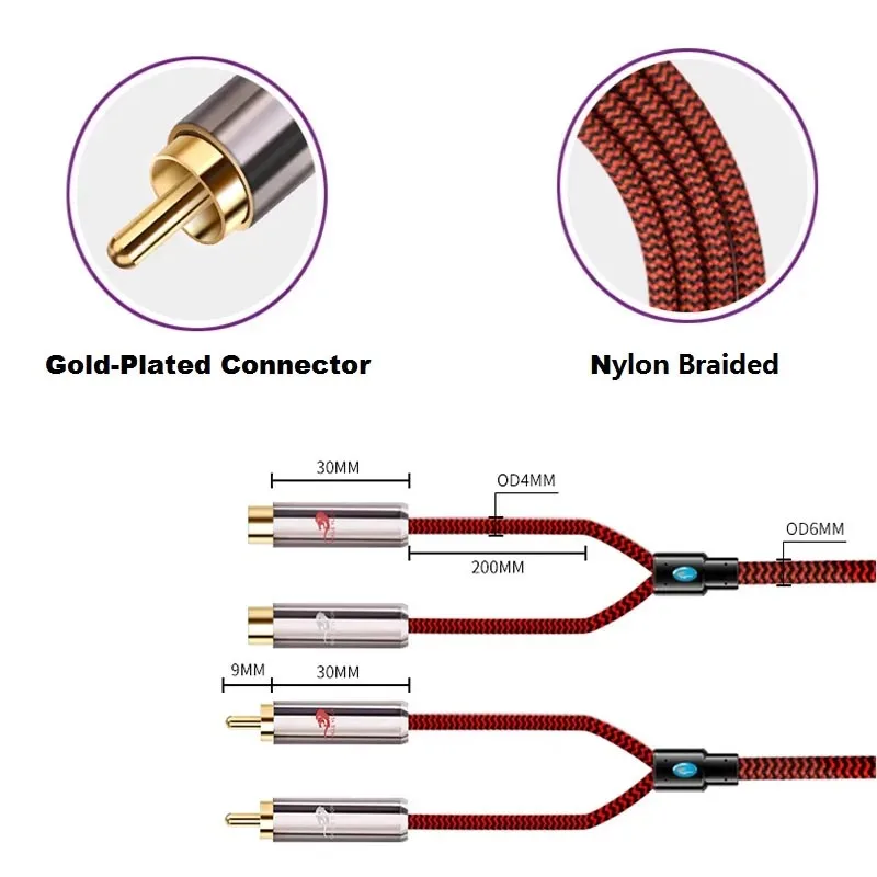 

Dual RCA Male to Dual RCA Female Audio Cable for Subwoofer Amplifier Speaker TV Receiver Home Theater Extension Shielded Cords