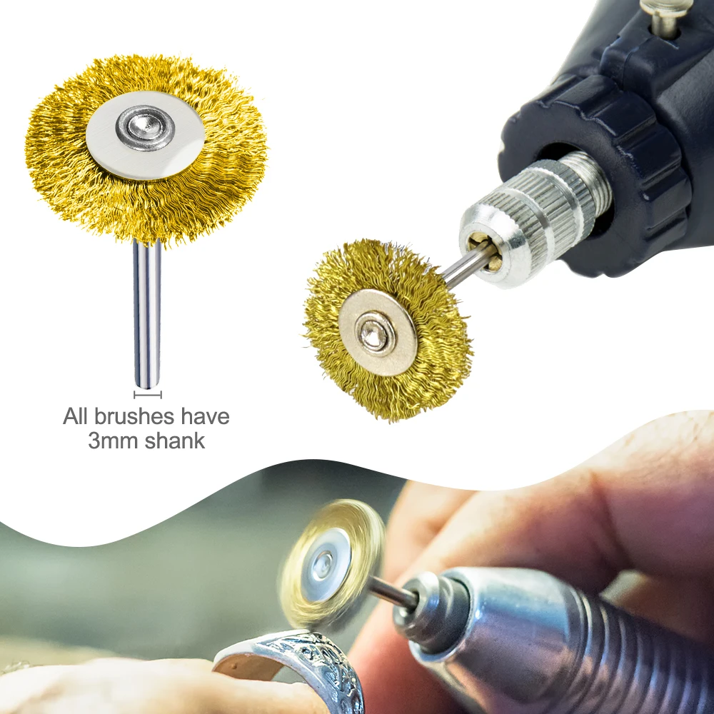 Conjunto de 45 Escovas de Arame de Latão Tipo Copo com Haste de 3mm para Remoção de Ferrugem em Metal, para Ferramenta Rotativa Dremel