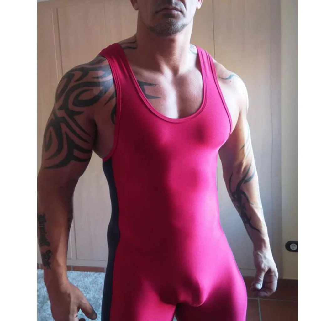 Traje de carrera de lucha libre de gimnasia para hombres, mono de boxeo sin mangas de Color sólido, medias de levantamiento de pesas, ropa de entrenamiento de gimnasio