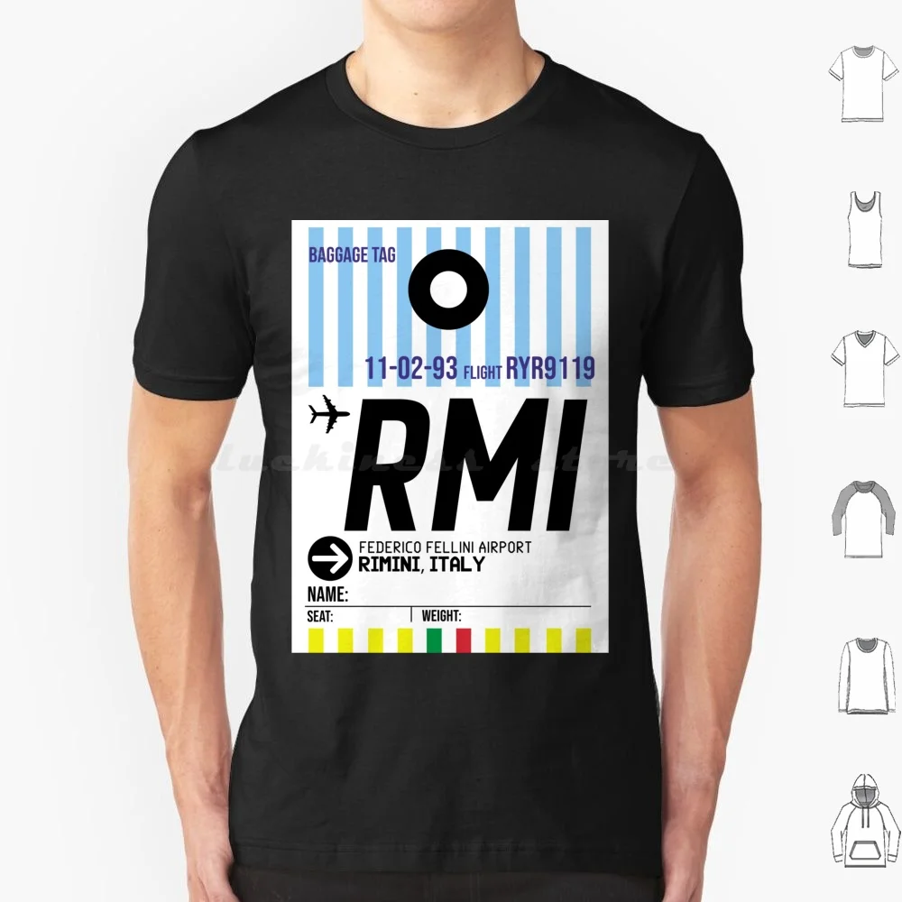 Federico Fellini International Airport ( Rmi ) Baggage Tag T Shirt Cotton Men Women Diy Print Rimini Italy Emilia Italia Rimini