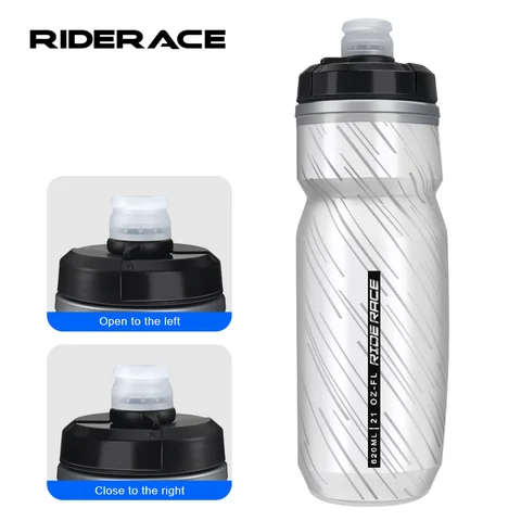 RIDERACE Bicycle Water Bottle Insulated Thermal Cycling Cold Dual Layer Portable 620ml Chill Bike Insulated Squeeze Water Kettle
