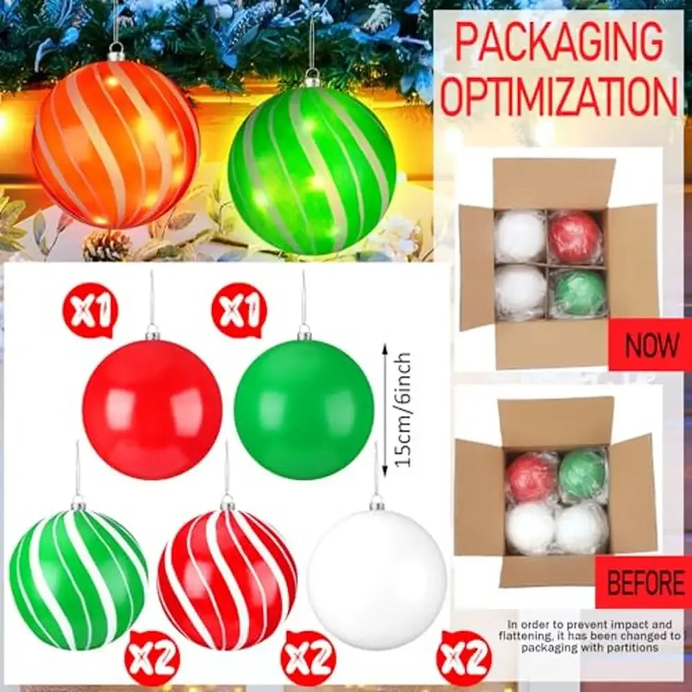 LED Lighted Christmas Ball Ornaments Set of 8 Battery Operated 6 Inch Hanging Xmas Globe Decor