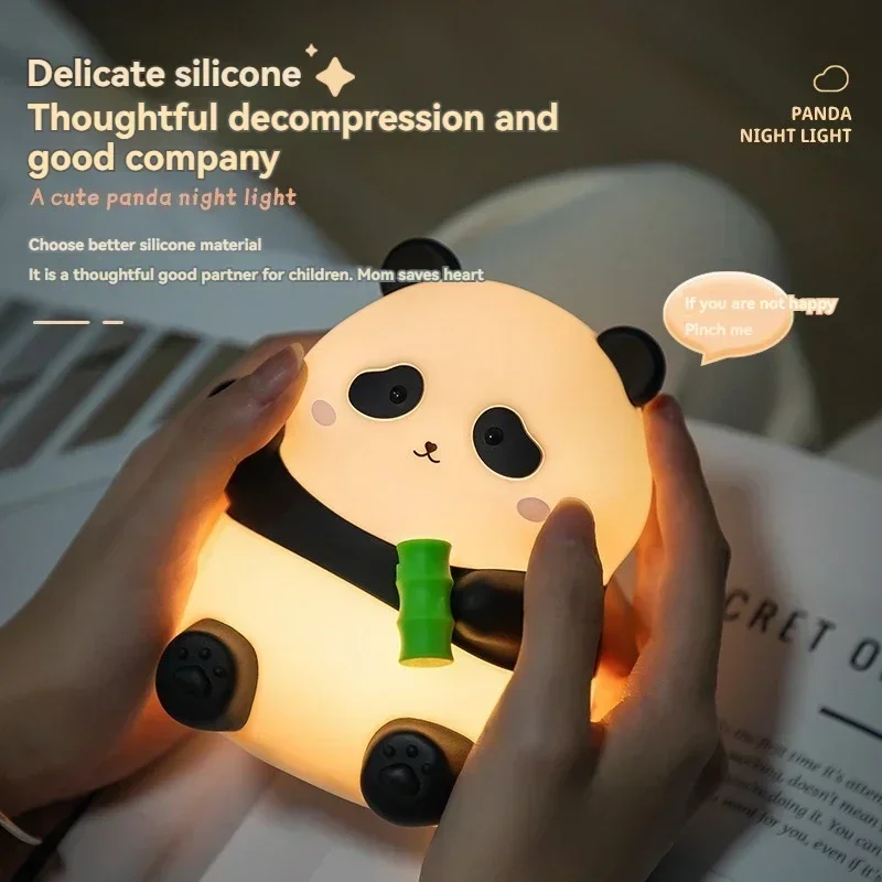 Cute Panda Cartoon Animals Silicone Lamp LED Night Light USB Rechargeable Timing Sleeping Lamp Bedroom Decoration for Children