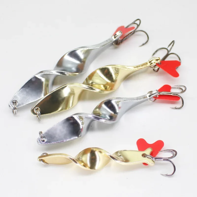 1PC Trolling Spinning Spiral Long Cast Spoons Fishing Lure Spinner 7g10g14g21g28g Screw Rotation Metal Jigbait Red Hear Sequins