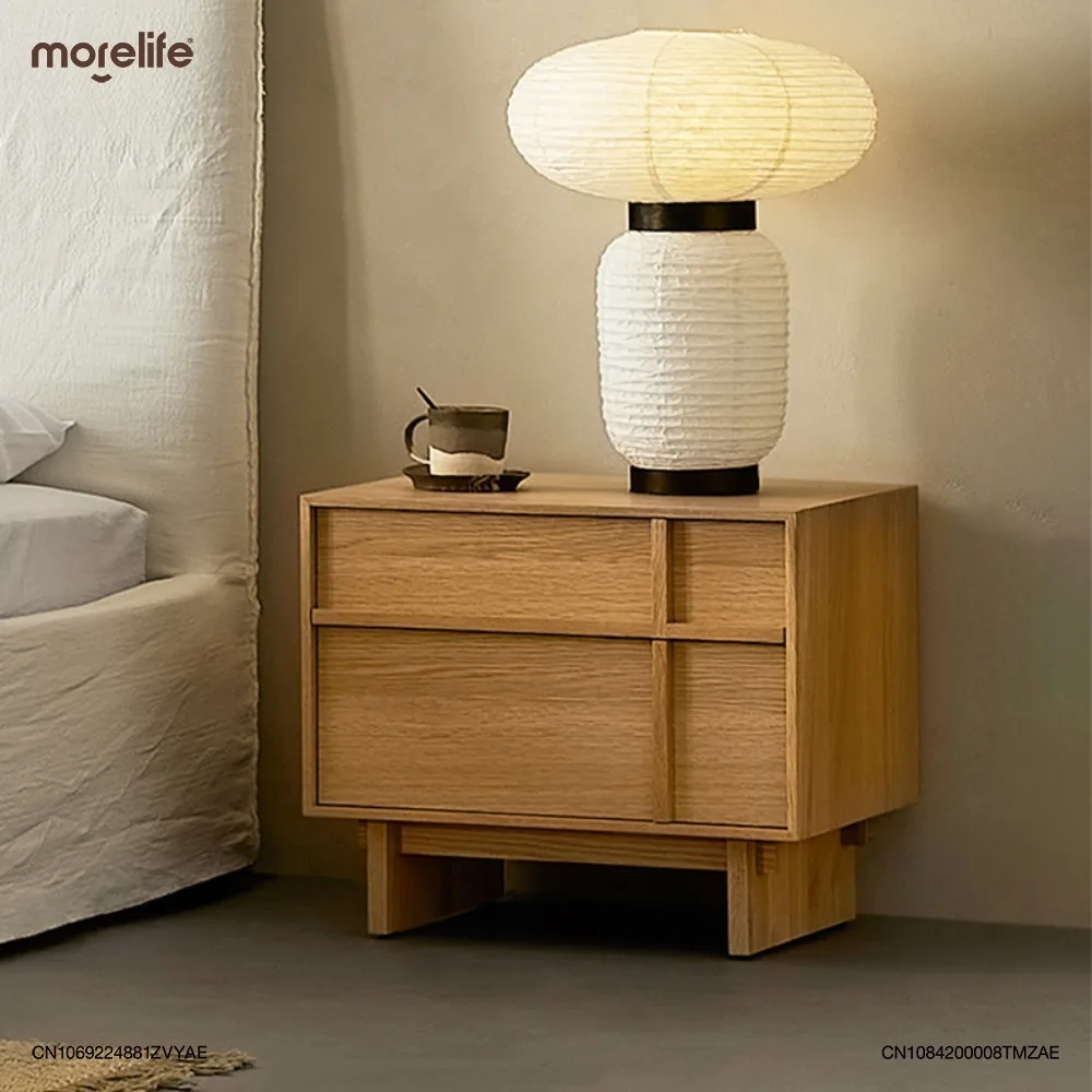 

Minimalist Unique Nightstands Natural Wood Style Bedside Table Nordic White Oak Solid Wood Modern Bedroom Storage Cabinets K01