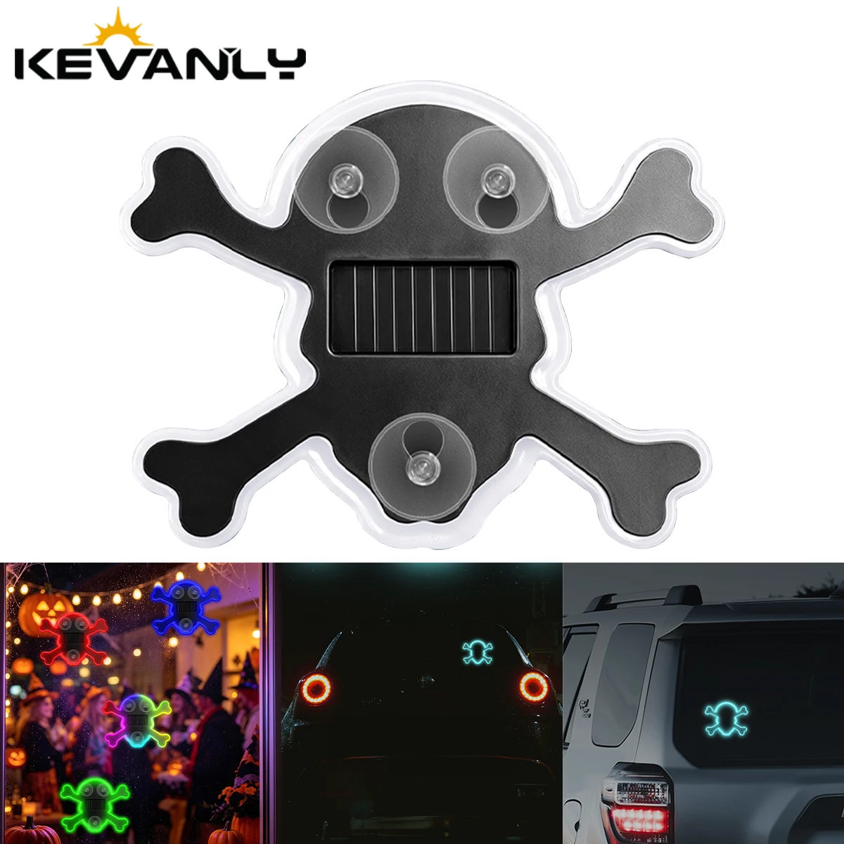 1pcs LED Solar Powered Skull Head Shaped Windshield Colorful Neon Ambient Lights With Suction Cup Rear Window Decoration