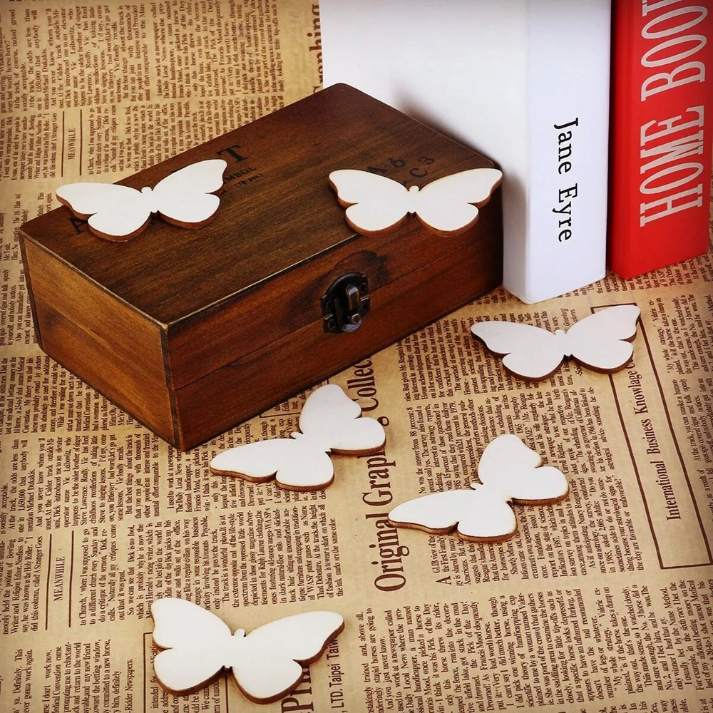 50pcs Butterfly Wooden Mini Crafts Wood Slices Ornaments For Birthday Wedding Party Table Decoration Kids DIY Painting Crafts