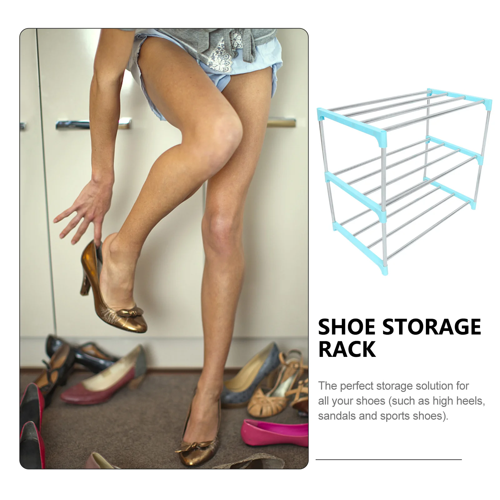 

1Pcs Stainless Steel Shoe Rack Three-Layer Simple Household Shoe Storage Shelf Space-Saving Organizer Storage Holder