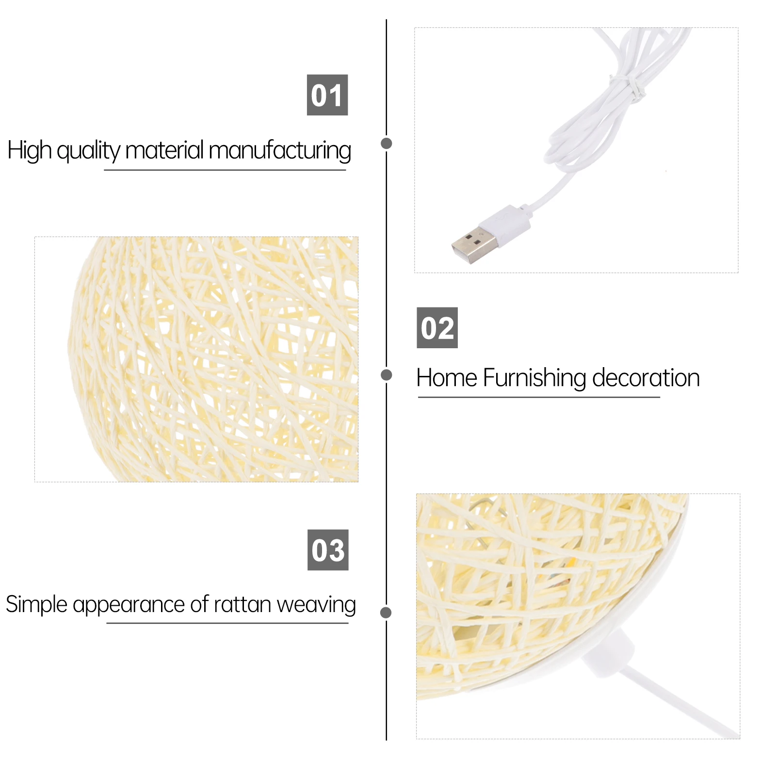 1 قطعة مصباح الإبداعية الروطان المنسوجة الكرة تصميم البيج ديكور سطح المكتب مصباح المنزل غرفة نوم الجدول ضوء ليلة دافئة مريحة