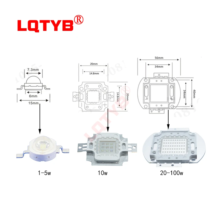 Chip LED verde de alto brillo para iluminación de paisaje, luz de escenario comercial, 1W, 3W, 5W, 10W, 20W, 30W, 50W, 100W, 520-525nm