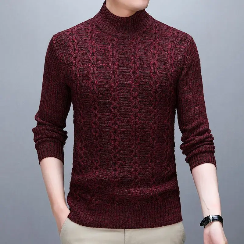 2023 New Autumn and Winter Simple and Stylish Half High Neck Knitted Jacquard Slim Fit Casual Warm and Thick Underlay Sweater