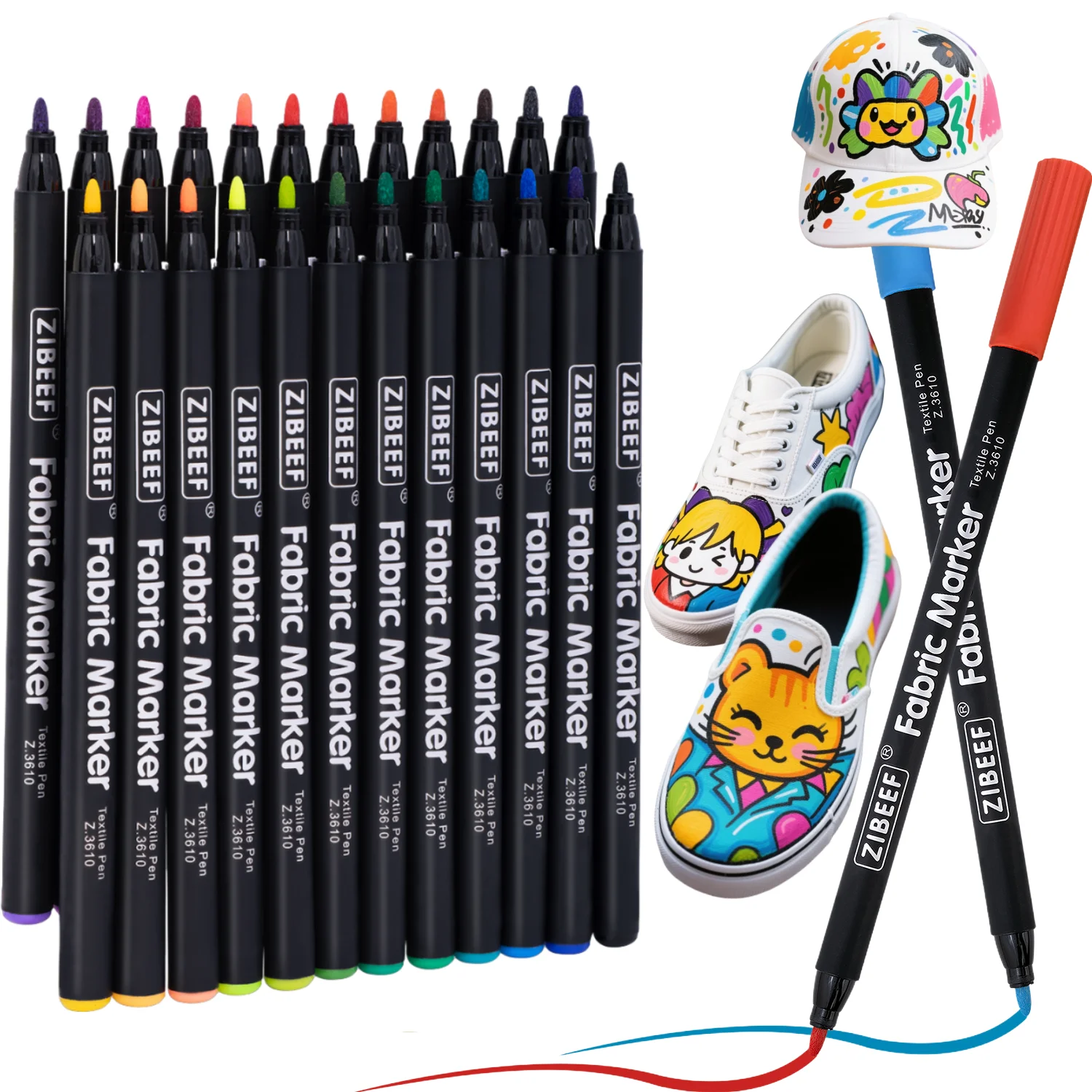 

12/24 Color Fabric Markers-Fine Tip Fabric Markers Permanent for Clothes-No Bleed Pens for T-Shirts,Bags,Textile,Canvas,and more