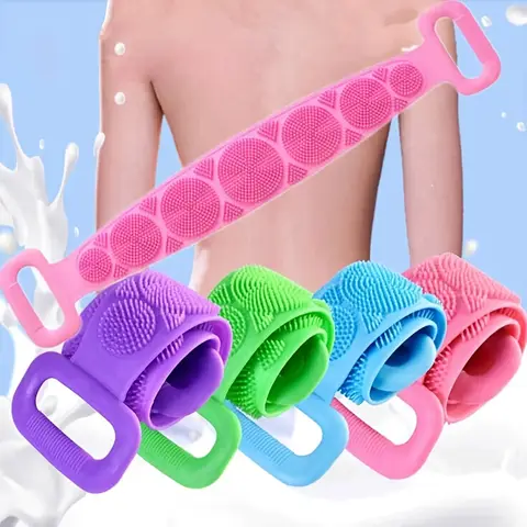 Silicone Body Scrubber Bath Brush, Exfoliating Shower Brush Bath Belt With Extra Long Strip And Handle For Easy Back Exfoliating