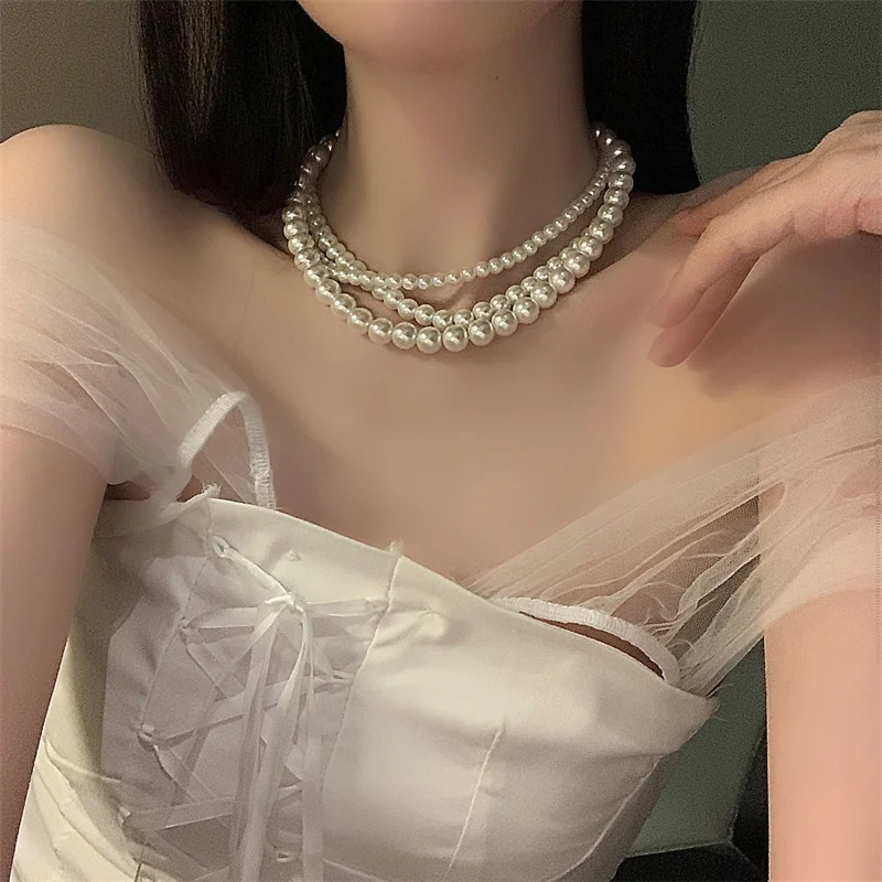 XIALUOKE Vintage Style Simple 6mm 8mm 10mm Pearl Chain Choker Necklace For Women Wedding Beads Necklace Fashion Jewelry