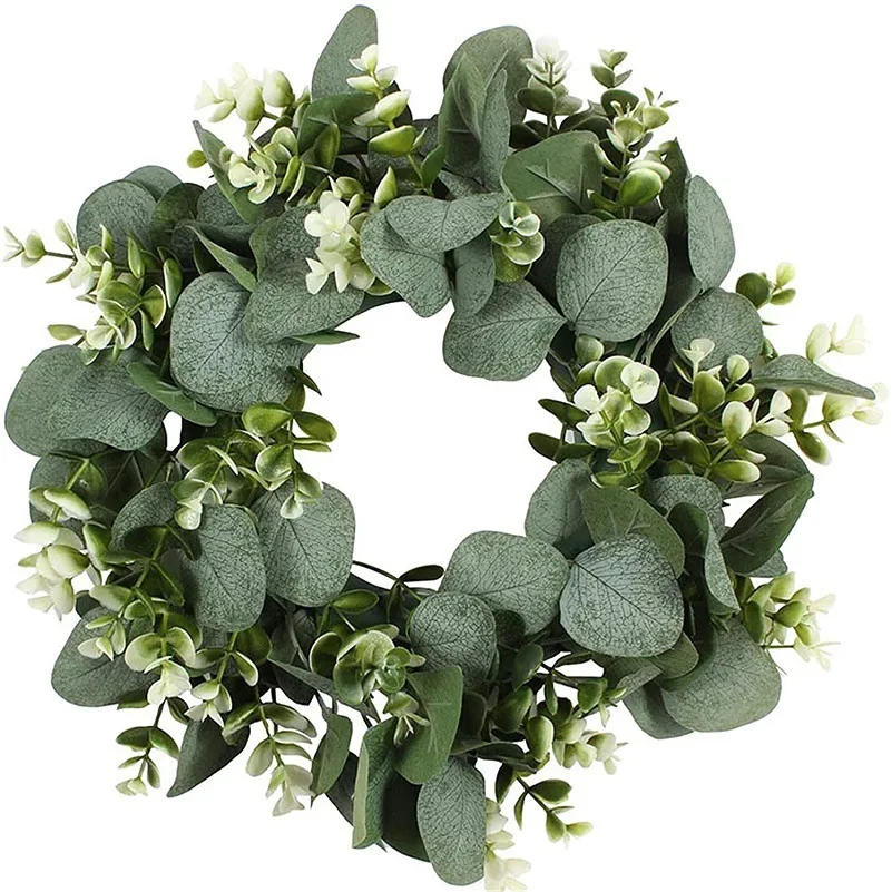 Small Size Birch Pinecone Artificial Flower Ring Door Decoration Money Leaf Eucalyptus Leaf Pendant Grass Ring Wall Decor