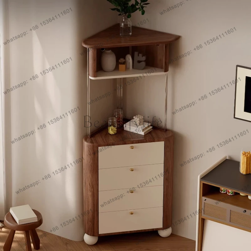 

The living room is against the wall, corner cabinet, wabi-sabi-style solid wood, light luxury luxury high-end storage cabinet