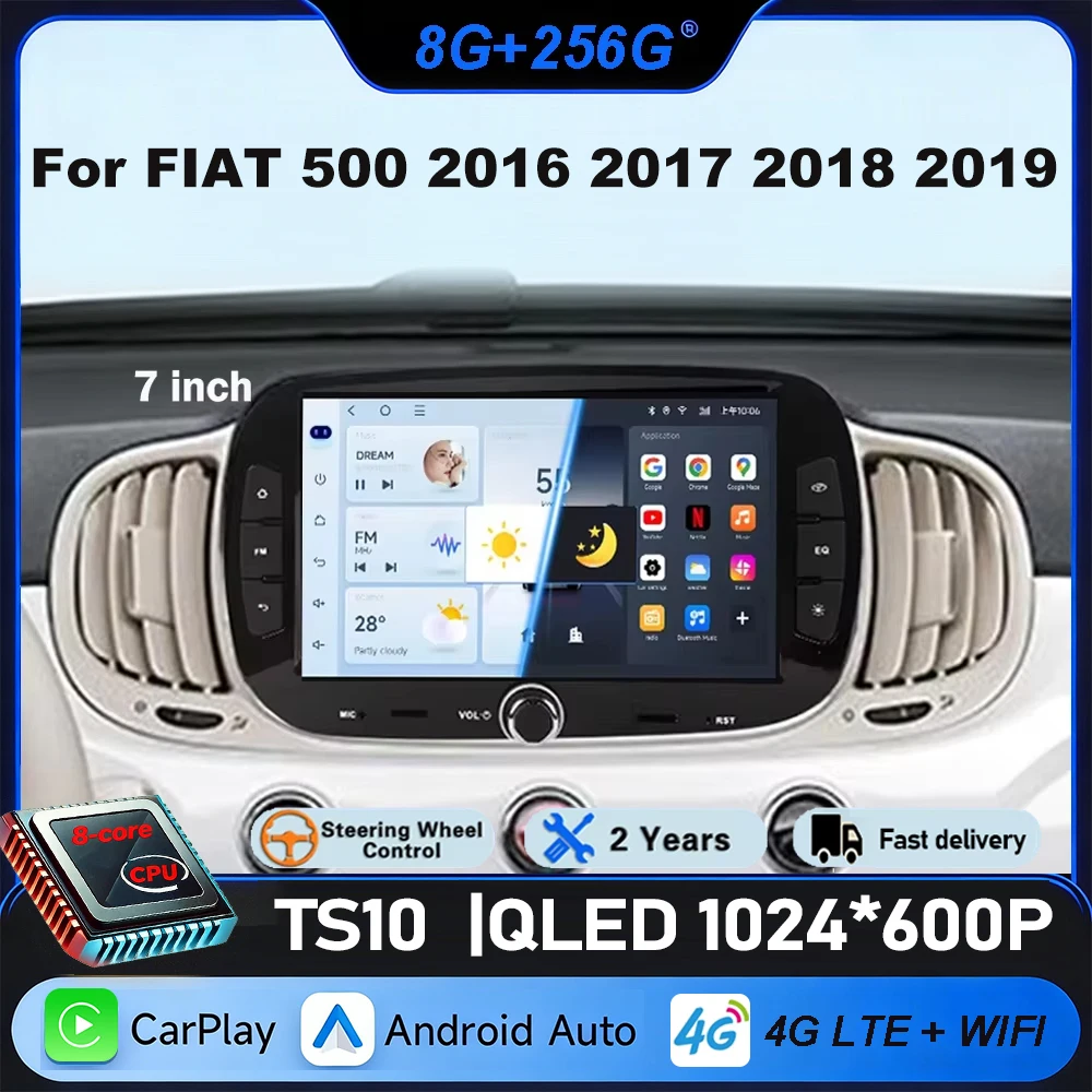 

7inch Car radio For FIAT 500 2016 2017 2018 2019 Android Auto Multimedia Video Player Navigation Carplay Stereo 2din DVD WIFI