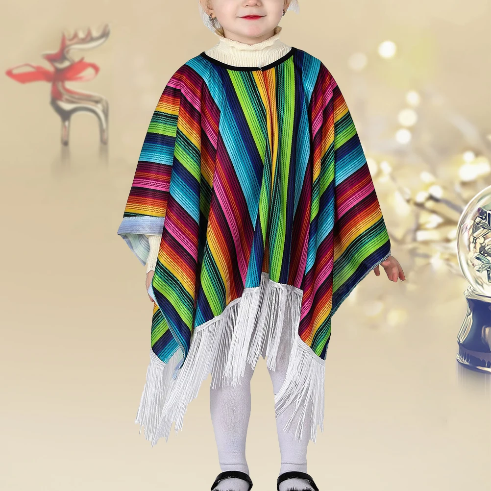 Mantello messicano Costume Nappe con frange Mantello messicano Design Foro per la testa oversize Abiti da festa per cosplay