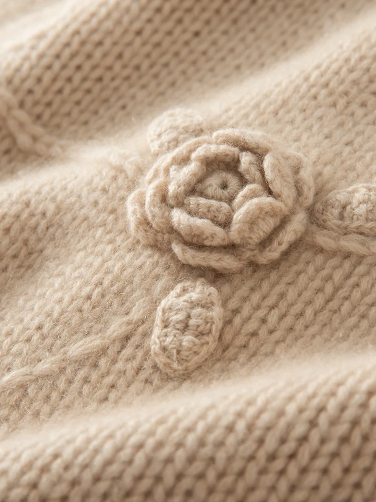 TLOML 여성 100% 캐시미어 스웨터 가을 겨울 오-넥 자수 두꺼운 루즈 풀오버 고품질 캐시미어 니트웨어 세련된 탑