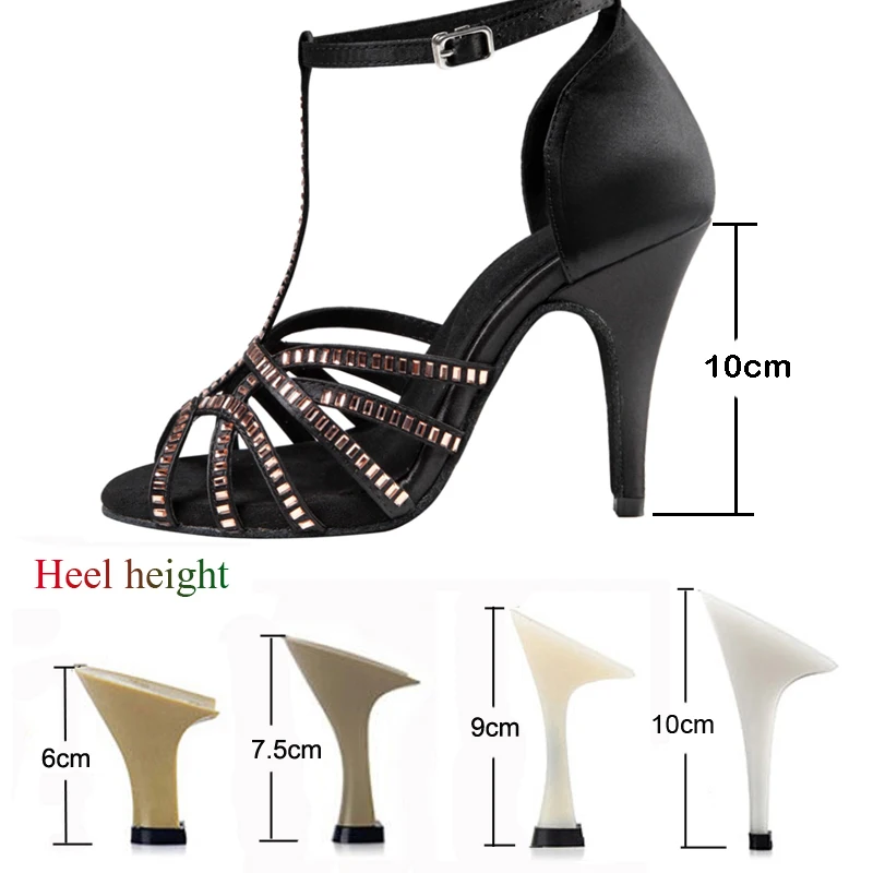 Latin Dance Shoes Women's Salsa Tango Ballroom Party Women's Shoes Rhinestone Black Summer Sandals High Heeled Outdoor Shoes