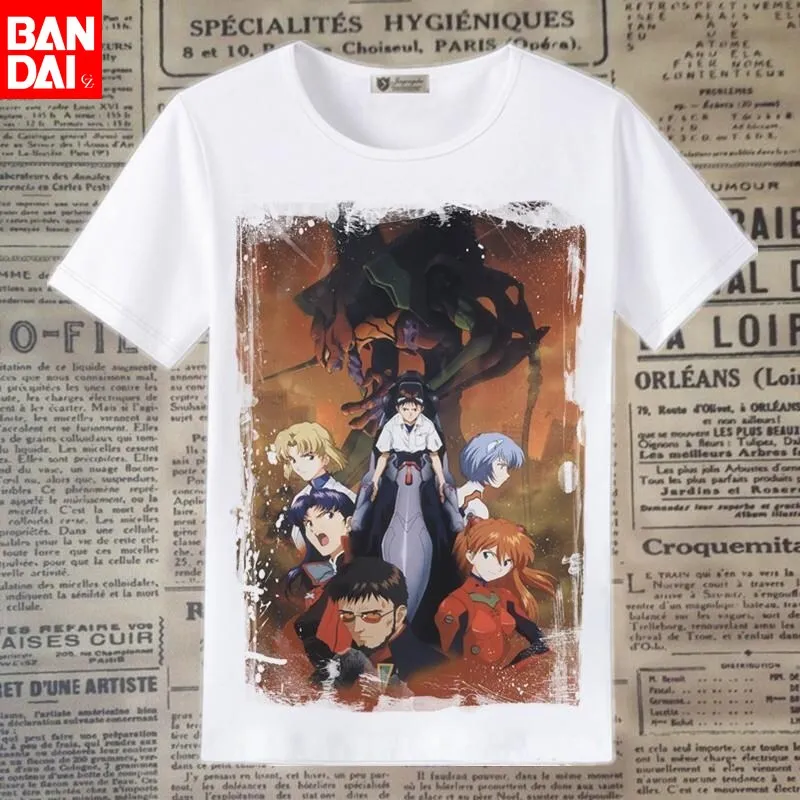 

Футболка Neon Genesis Evangelion с изображением главных персонажей и Евангелионом-01, летняя аниме-футболка 2026 года для мужчин и женщин, повседневные хлопковые топы