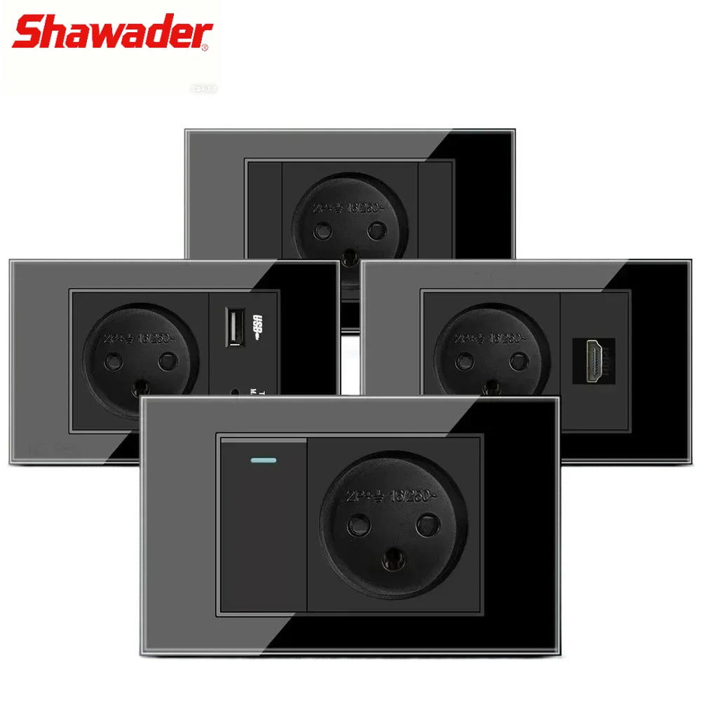 

Shawader Израиль Настенный выключатель розетки USB PD 20 Вт Тип C Быстрая зарядка спутникового телевидения Tel CAT5 CAT6 Панель из закаленного стекла