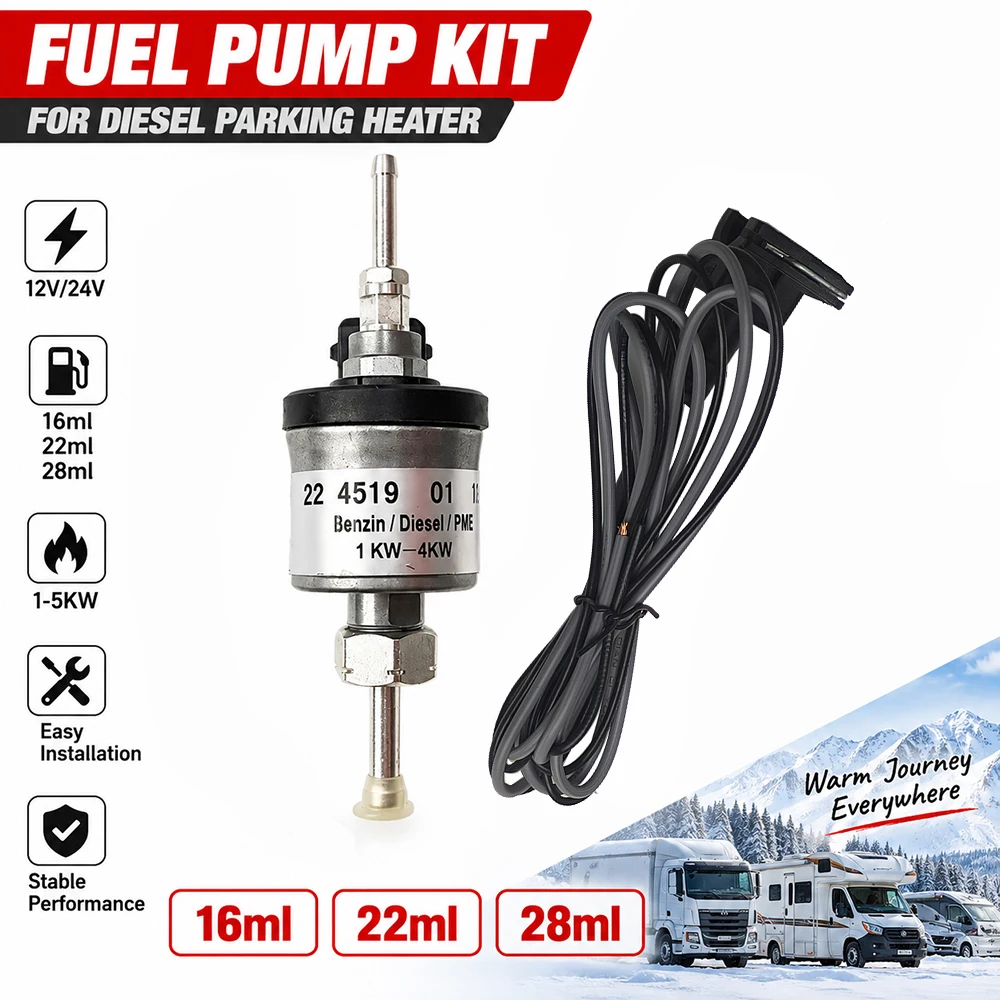 Diesel Parking Heater Fuel Metering Pump 12V/24V with Plug 16ml/22ml/28ml for 1-5KW Heating System