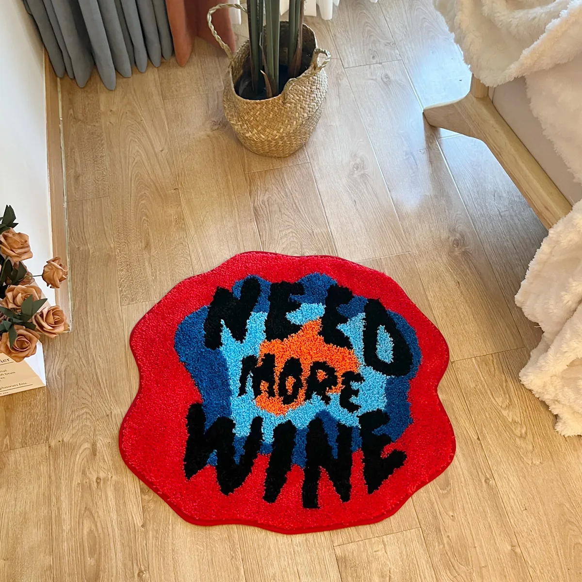 Need More Wine Tufted Rug 100% Handmade Tufted Rug Irregular Bedside Rug Soft Fluffy Colorful Bathroom Mat Bedroom Carpet