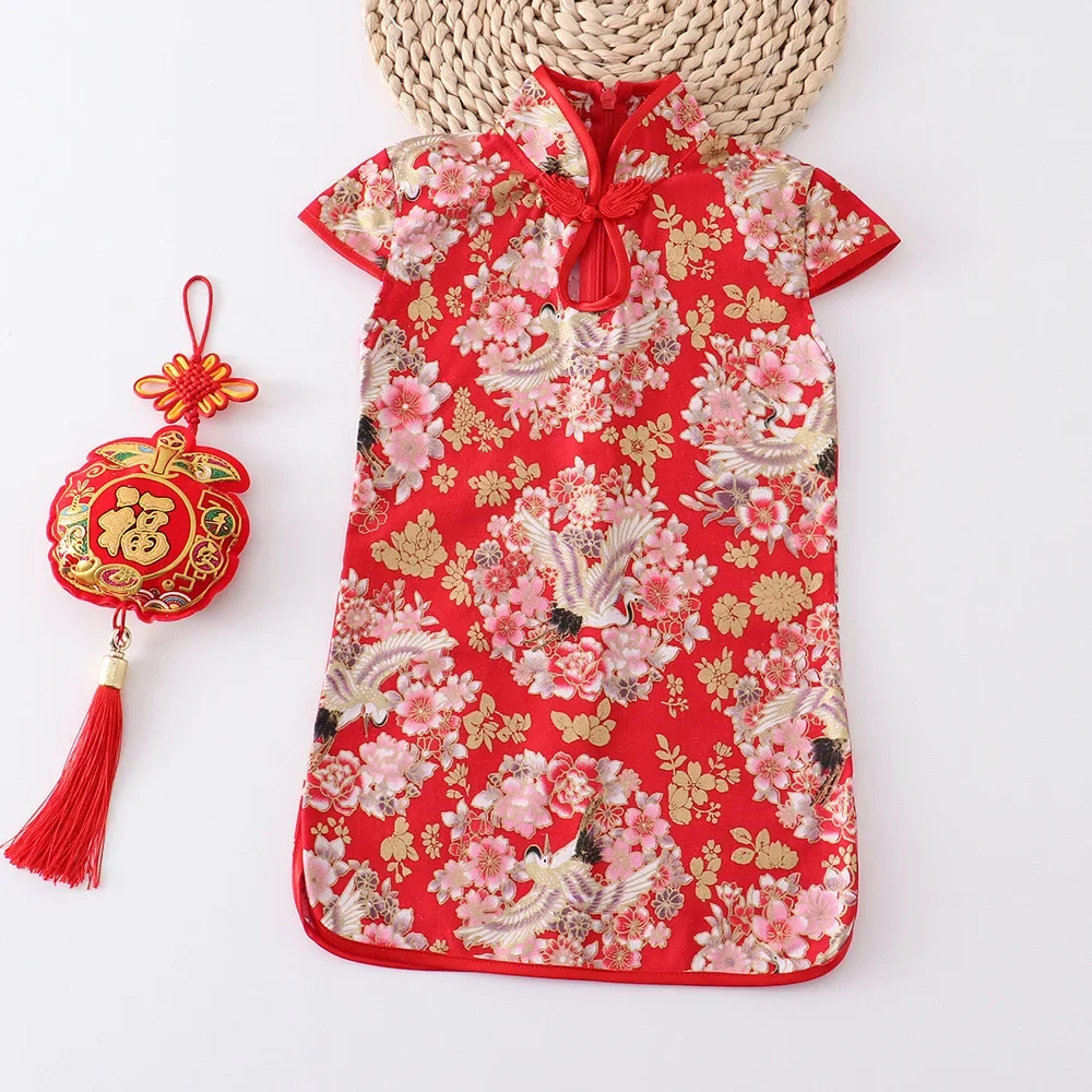 Summer Dress Girl Cheongsam Traditional Clothing Children Chinese Baby Party Kids Fashion Show Red Girls Dresses Qipao Vestidos