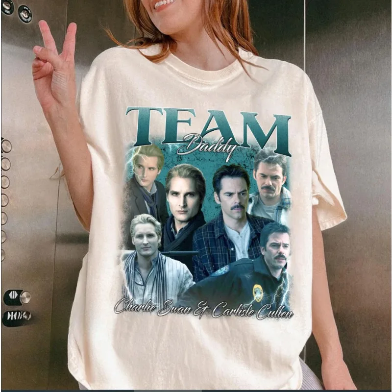 Charlie Swan&Carlisle Cullen Printed T-shirt Womens Retro Trendy Style Top Spring/Summer Pure Cotton Unisex Short Sleeve T-shirt