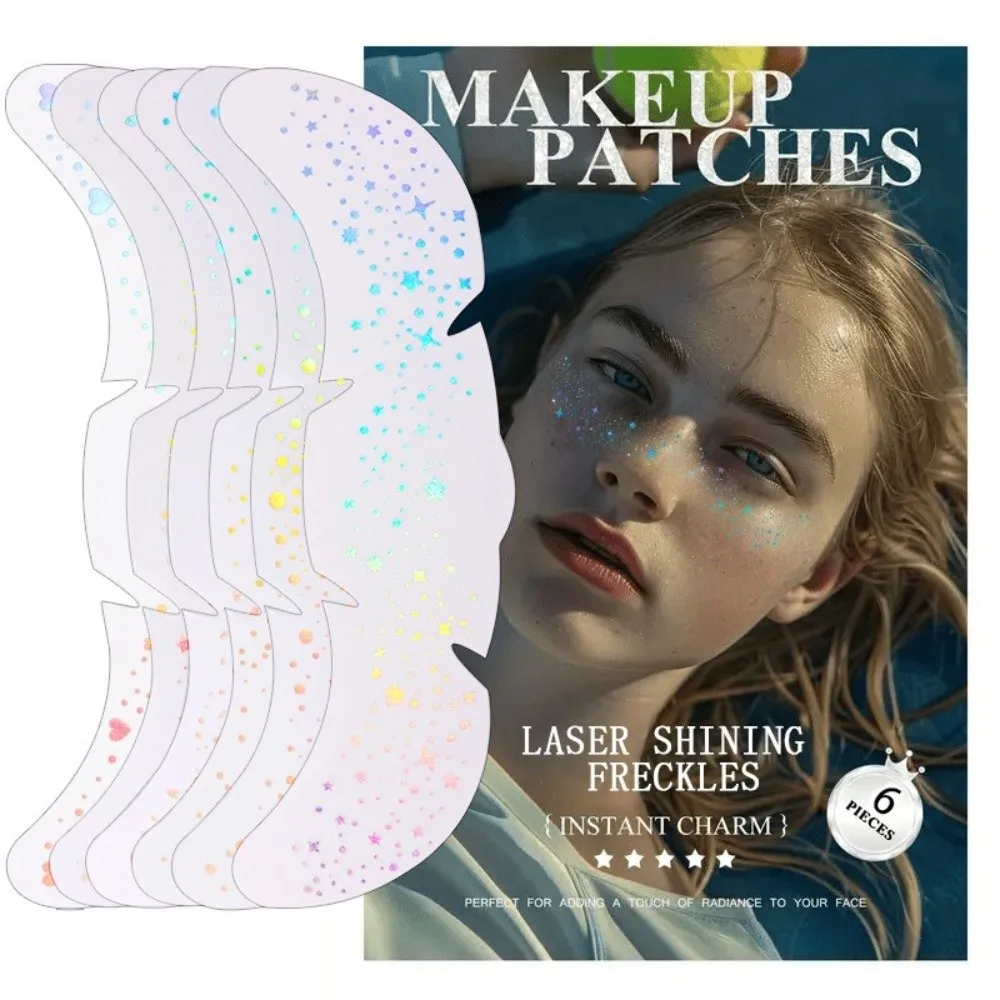 

6pcs Sexy Metallic Radiation Fake Freckles Golden Silver Waterproof Temporary Tattoo Stickers Face Makeup Patches for Women
