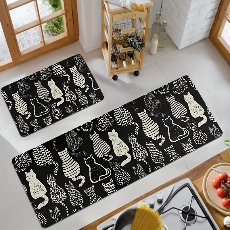 VIKAMA 1/2pcs Cartoon Cat Design Kitchen Carpet Non-Slip Door Mat Popular Design Living Room Comfortable Carpet  Home Decor