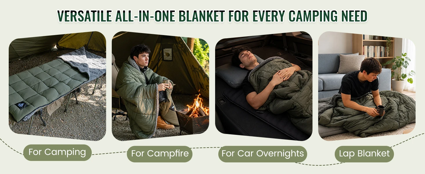 ONETIGRIS Campingdecke Tragbarer Poncho Schlafsack Wasserdicht Flammhemmend Warme Outdoor-Decke für kalte Winterwanderungen – Detail 5