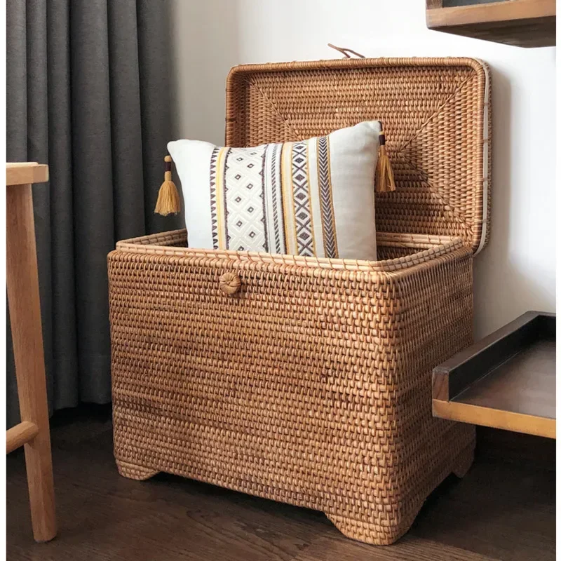 43x28x35cm Clothes Organizer Vietnam Rattan Clothes Basket Multi-function Storage Case Dust Proof With Cover Organizer Basket