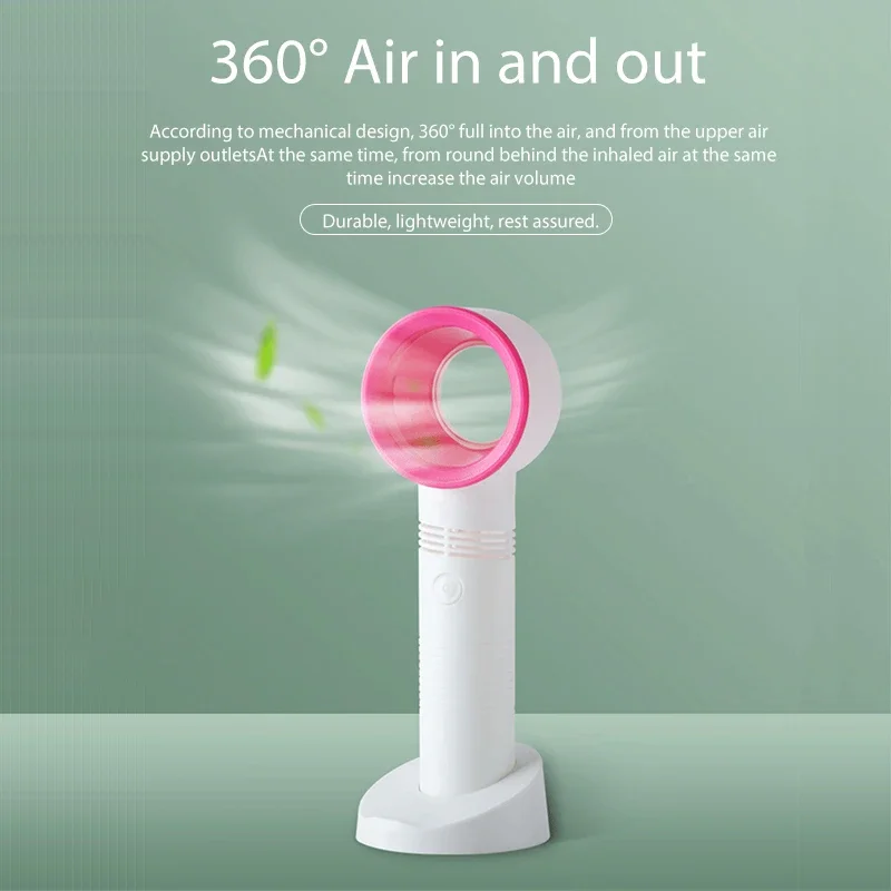 USB Bladeless Handheld Fan Mini Portable Air Conditioning Blower for Outdoor Office Student Ventilation