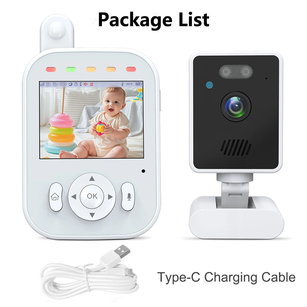 2.8'' Video Baby Monitor with 3-Color Night Light Security Camera Night Vision 2 Way Talk Temperature Monitoring Lullaby No App