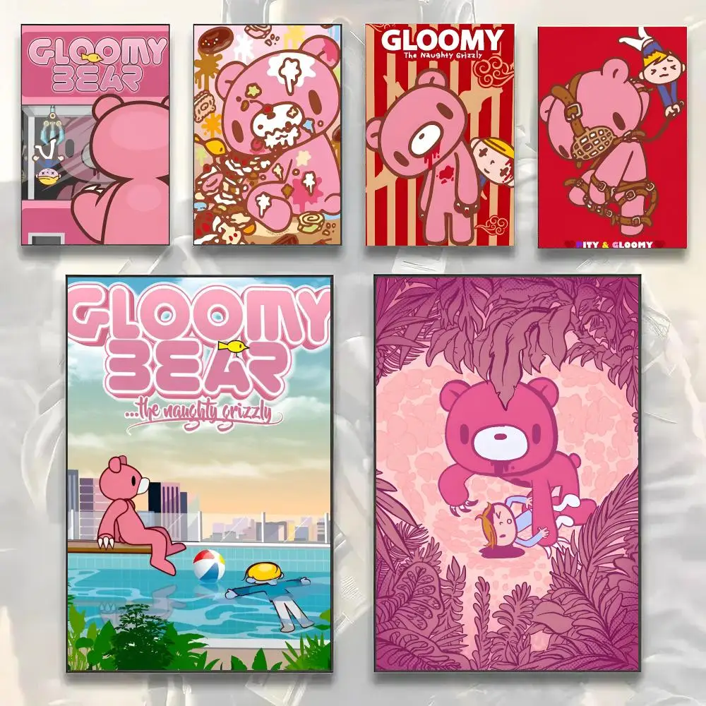 Cartoon G-Gloomy Bear Quirky Painting Calligraphy Modern Canvas Wall Art Prints for Living Room Decor | Wall Decals