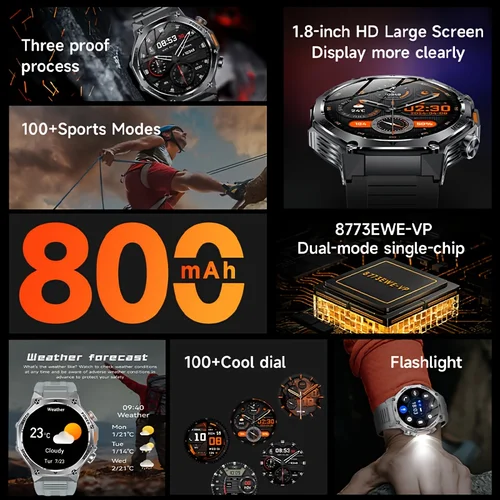 Imagen 2 del producto 2025 nuevo reloj inteligente para hombres de 1,9 pulgadas linterna deportes al aire libre rastreador de Fitness 800mah Batería grande IPX8 impermeable LED Smartwatch