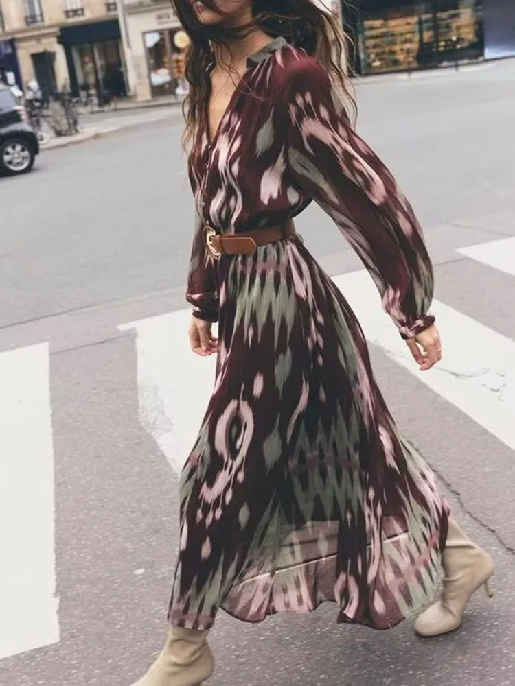 Spring New Arrival Women's Dr ZA2025 with Belt Waist Cinching Silk Satin Feel Good Quali Faionable Ethnic Sle