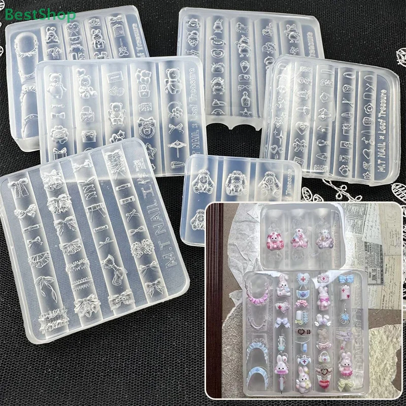 ♥ ♥ ♥ 3D Silikon Nail Art Form Relief Little Bear Bowknot Design DIY Nagel Dekor Transparente Maniküre Vorlage