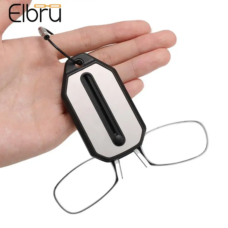 Elbru Nose Clip-on Reading Glasses Folding Legless Ultralight Keychain Glasses Men Women Mini Portable Presbyopic Eyewear +1to+3