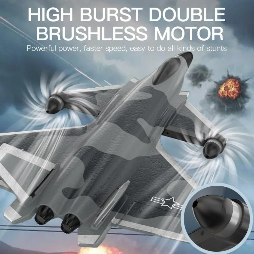 Avião RC intermediário para adultos e jovens com motor sem escova, estabilizador giroscópio e capacidades de voo verticais, controle remoto de 6 canais