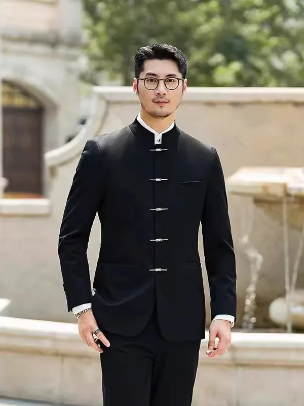 

New Chinese Sle Wedding Suit Jaet Set Men's High-End Korean Version Slimming Zhongan Suit om's Formal Wear Stand Col...
