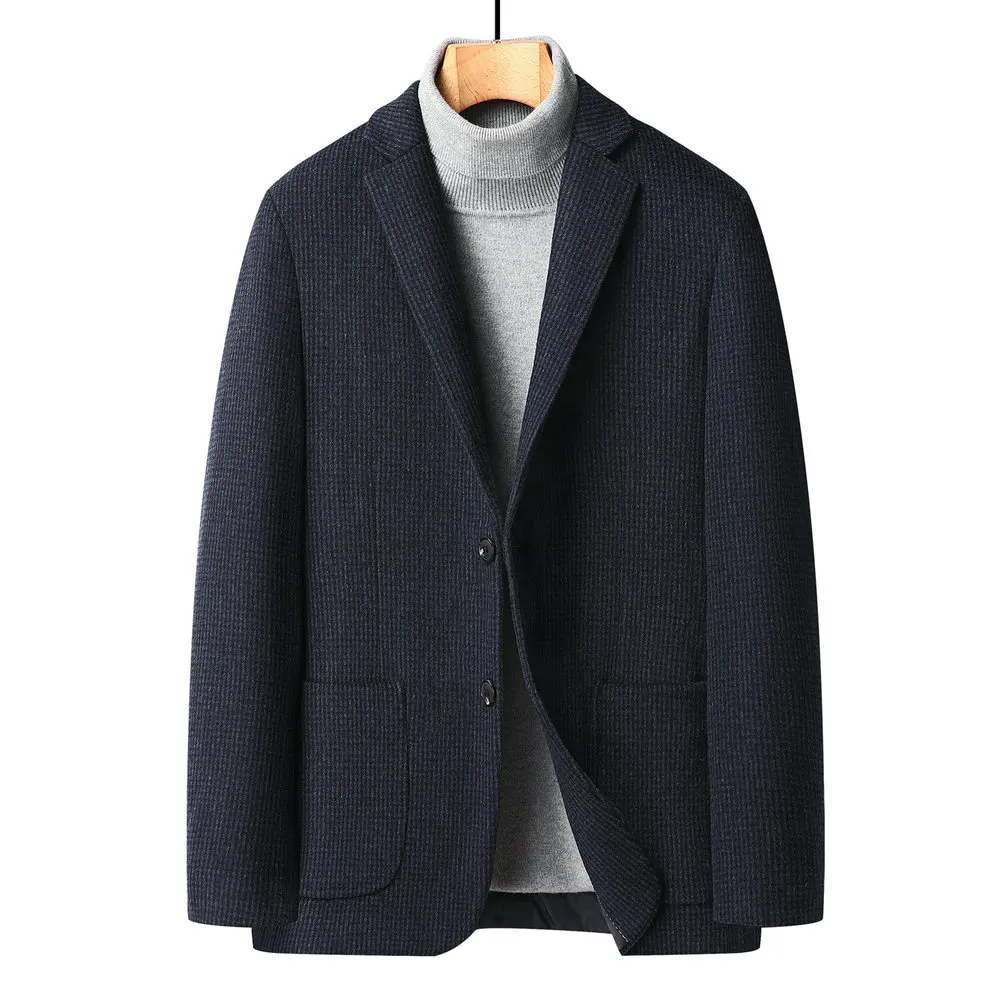 

Effortless Men Wool Blend Houndstooth Blazers Business Single-Breasted Jacket Black Navy Suit Coat Timeless Suit Coat Outfits
