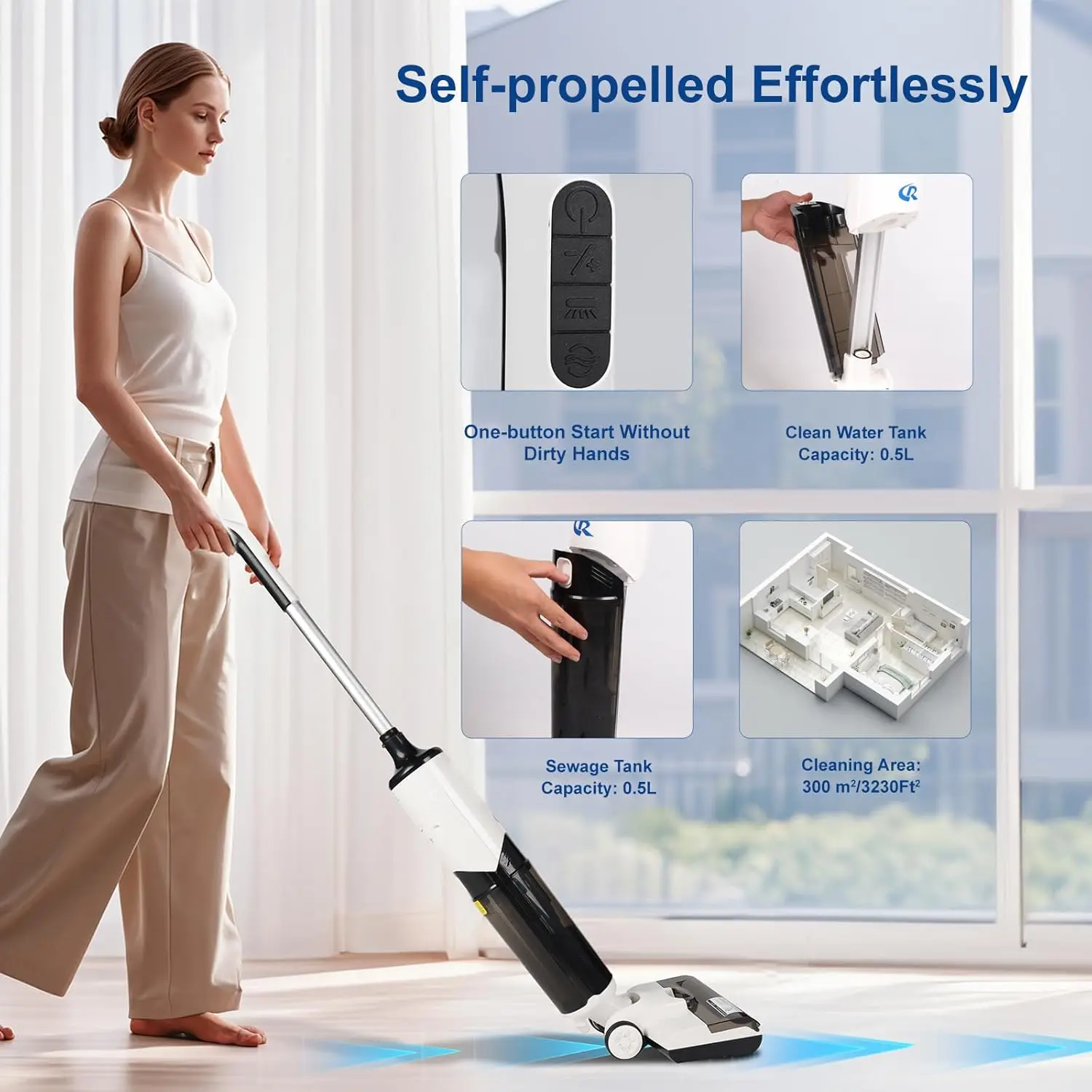 Mop All in One Vacuum and Mop Combo Cordless Wet Dry Vacuum Cleaner and Mop One-Step Cleaning for Hard Floors Smart Display Powe
