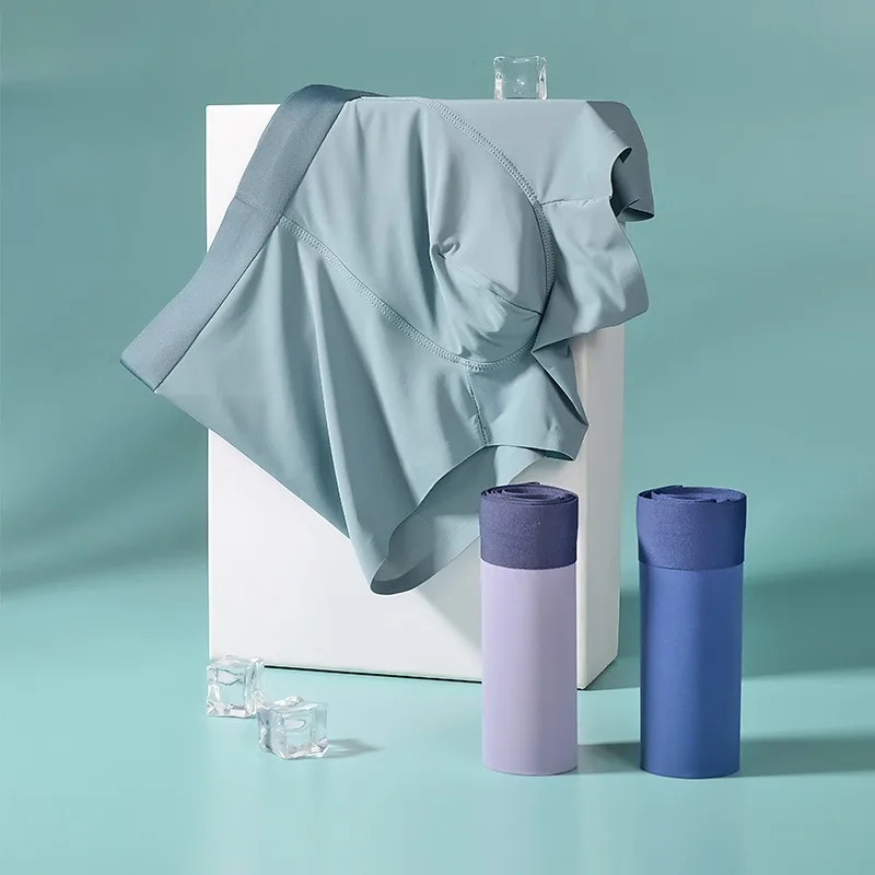 

3 шт./лот, летние мужские трусы-боксеры, новое мужское нижнее белье из ледяного шелка, молодежные мужские однотонные бесшовные антибактериальные трусы-боксеры