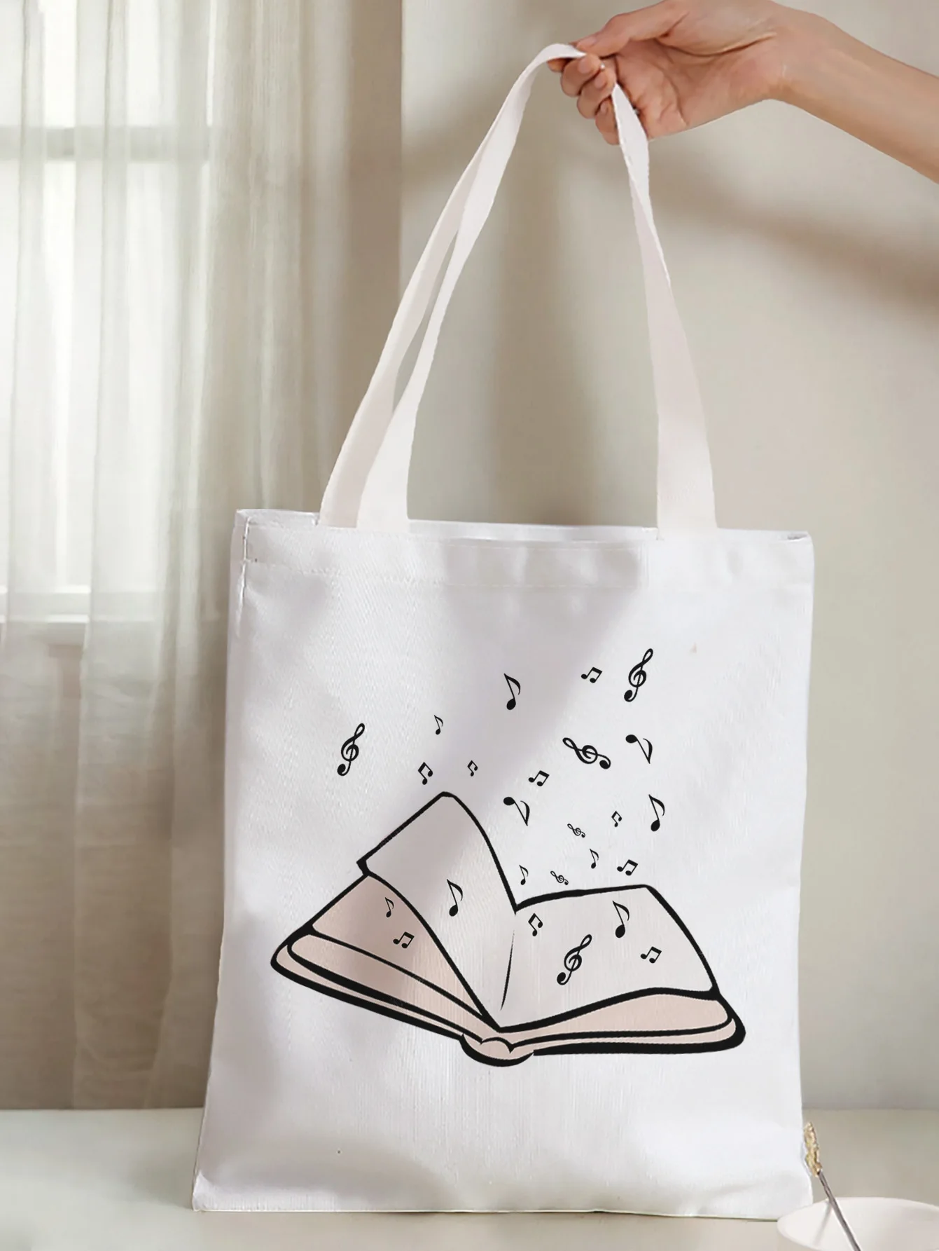 Open Book Music Note Print Tote Bag Large Capacity Shoulder Bag For Shopping Travel Daily Use