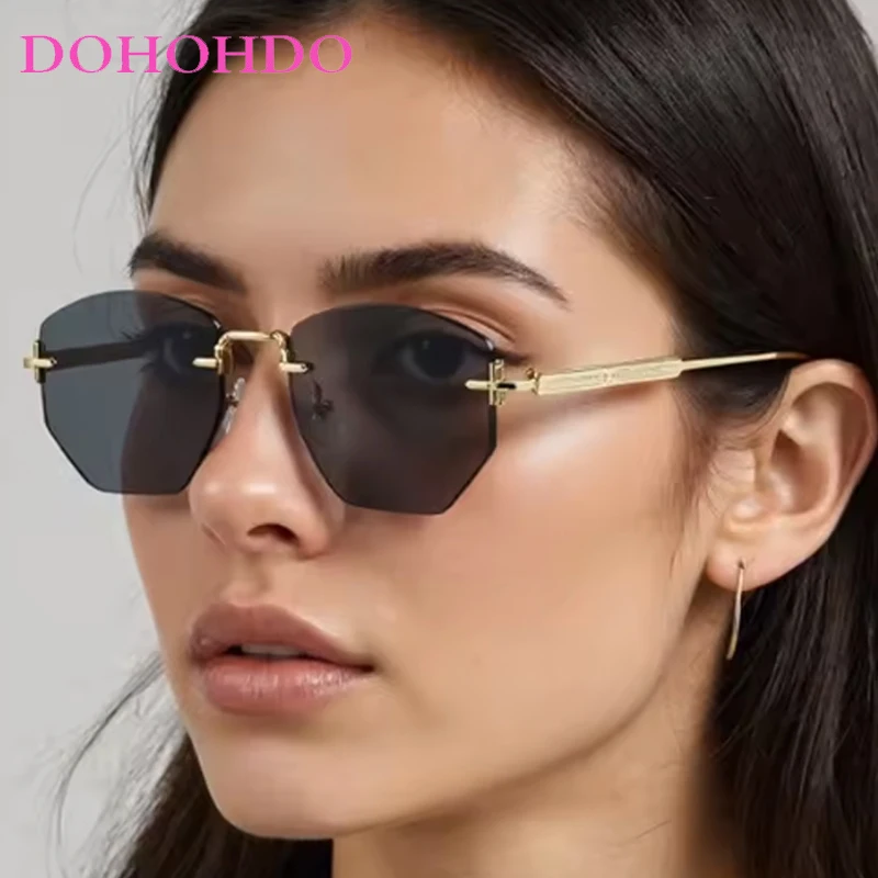 

New Fashion Metal Rimless Polygonal Sunglass Women Men Trendy Designer Glasses Summer Traveling Outdoor Driving Eyeglass UV400