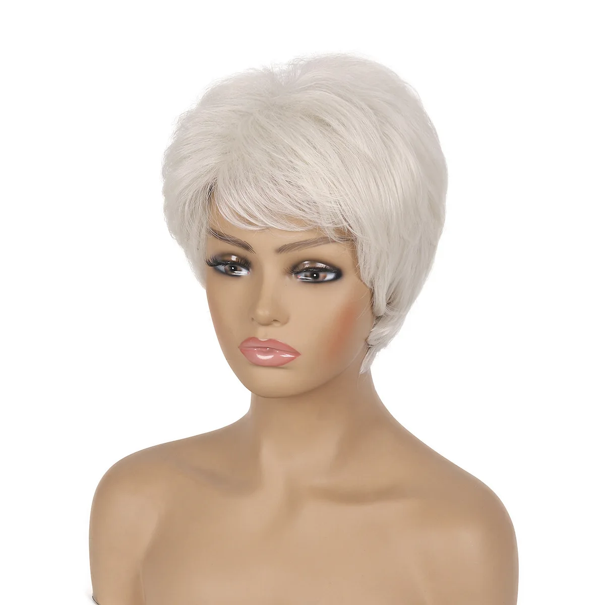 Short White Gold Synthetic Wig For Women Natural Wavy Curly Puffy Hair With Bangs Heat Resistan Fiber Cosplay Wigs