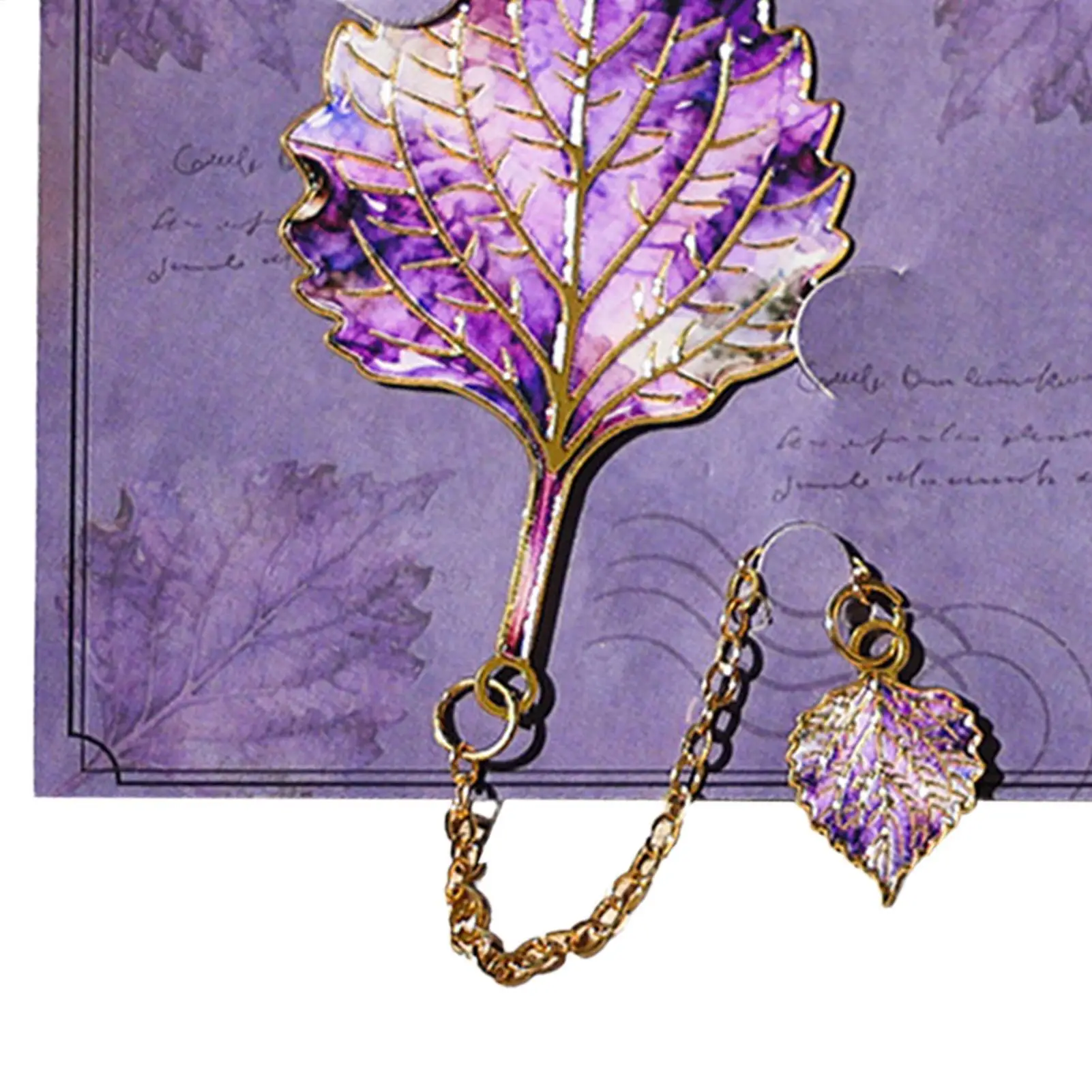 1PC Leaves Metal Bookmark With Metal Chain Pendant Maple Leaves Leaf Four-Leaf Clover Bookmark Reading For Book Lovers view 4